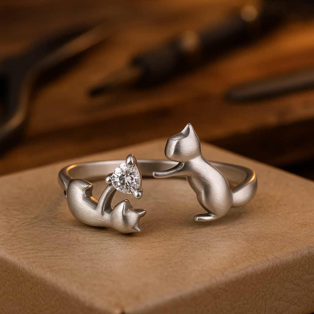 Playful Sterling Silver Katt Justerbar Ring With Zirconia