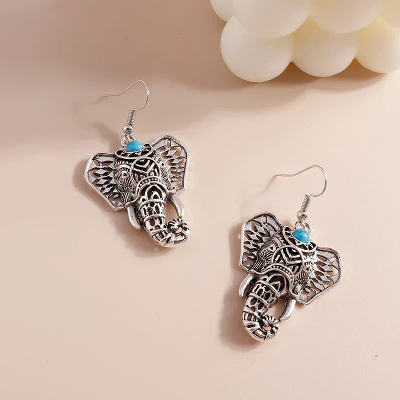Vintage Elefant Örhängen Bohemian Silver Drops