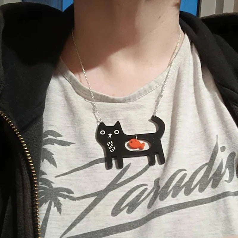 Whimsical Katt Fish Hänge Halsband