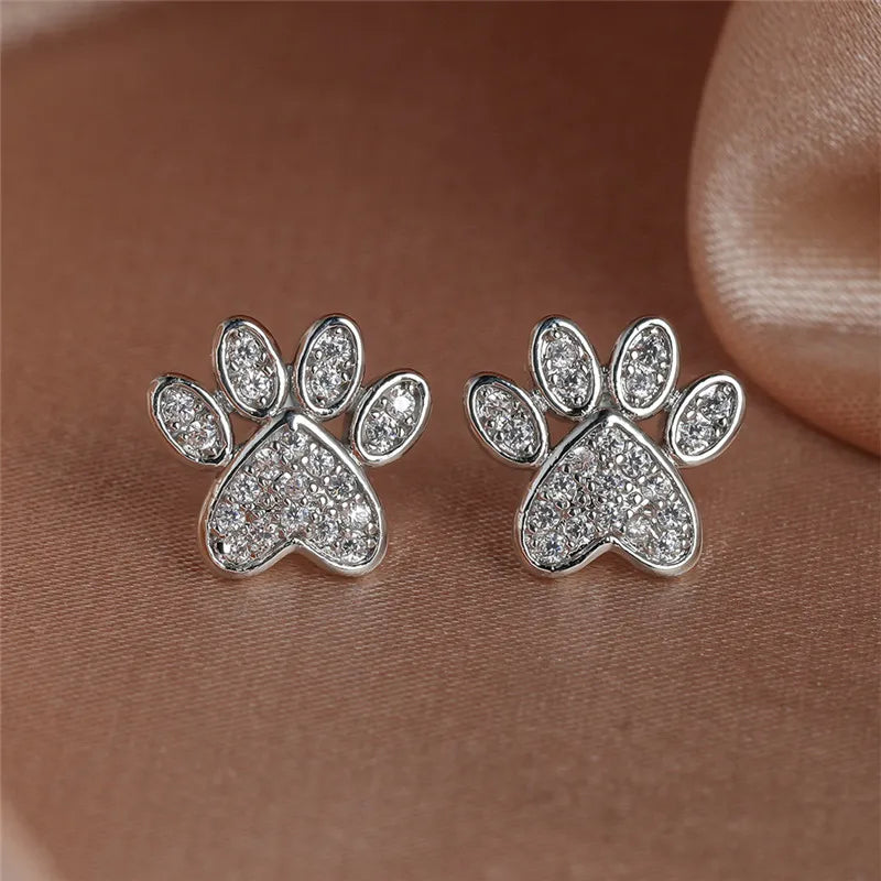 White Guld Hjärta Tass Studs