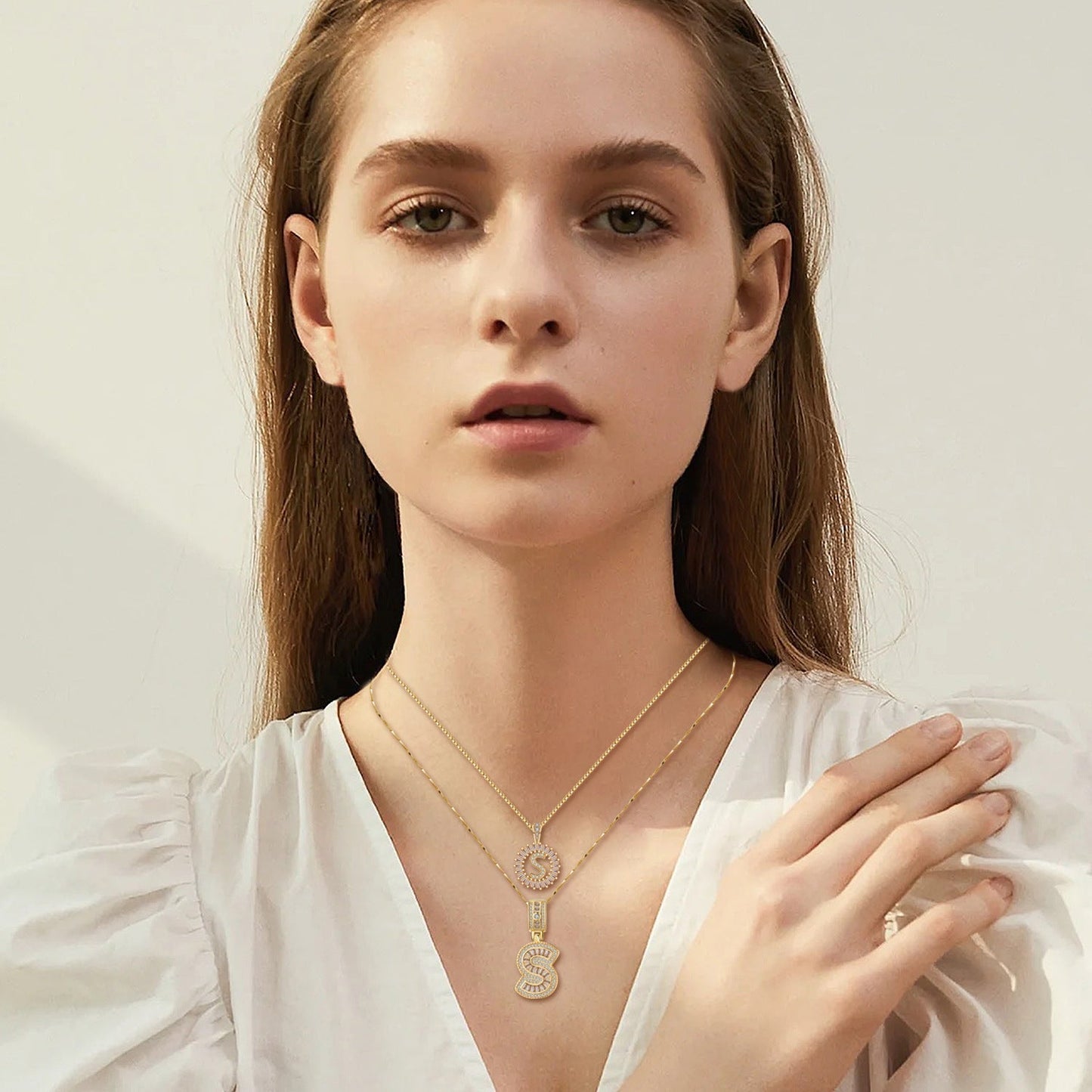 Pave letter initial necklace set | Guld