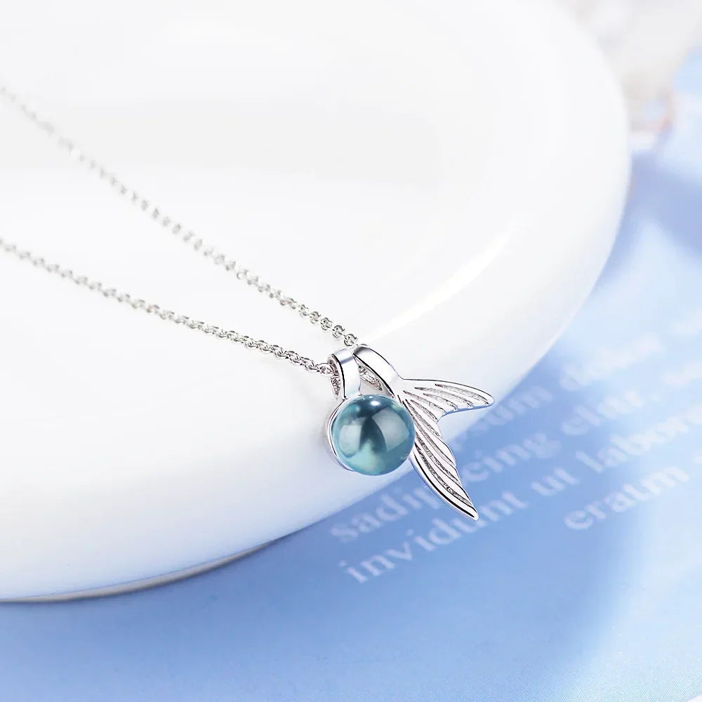 Sterling Silver Mermaid Tail Sapphire Halsband
