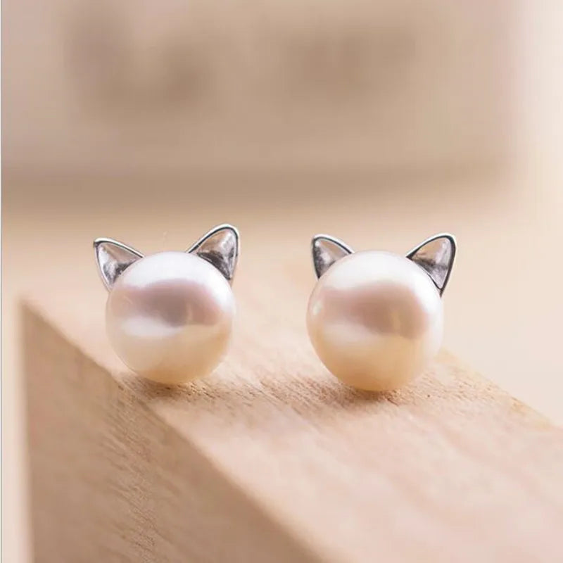 Sterling Silver Katt Pärla Stud Örhängen