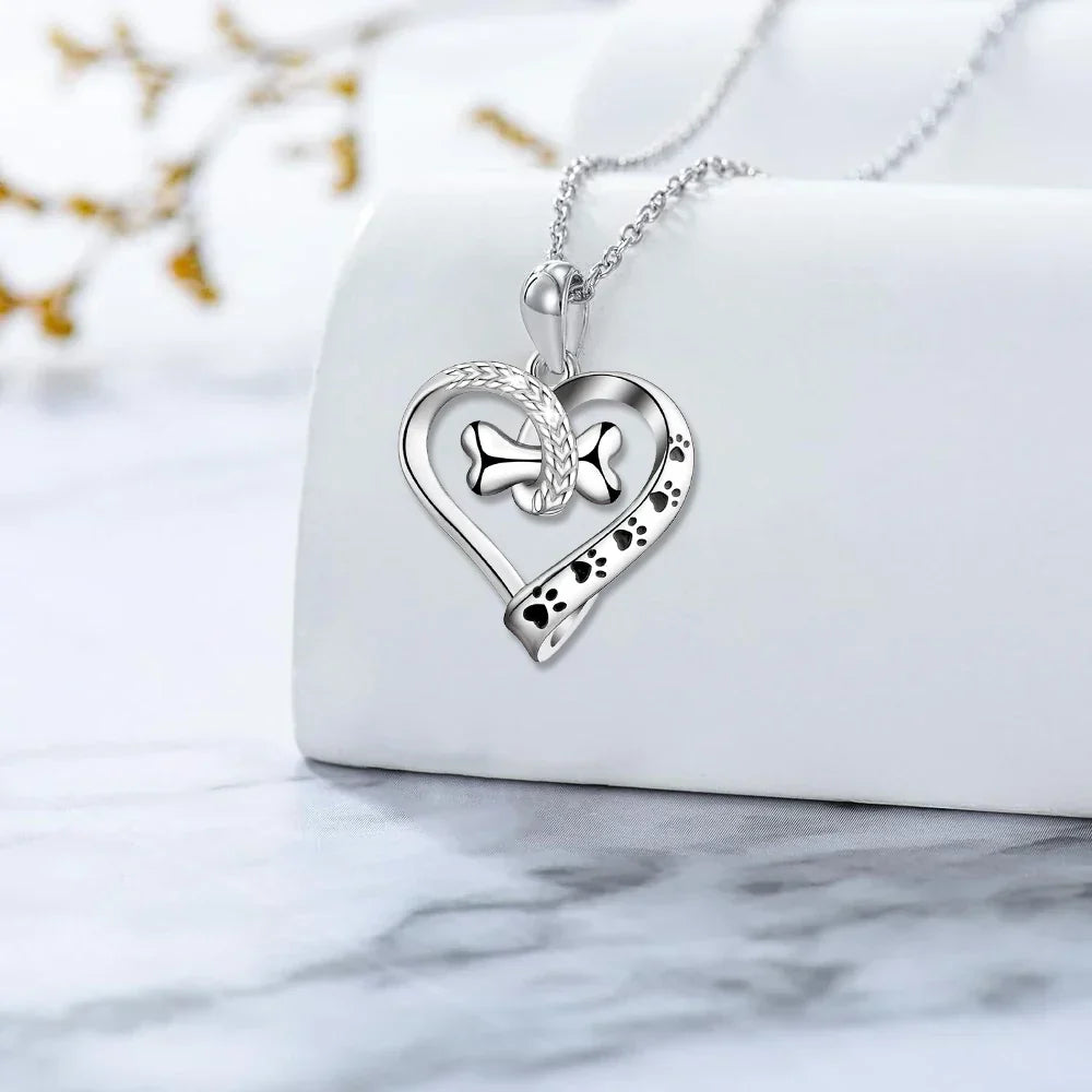Hund Tass Hjärta Halsband Earring Set