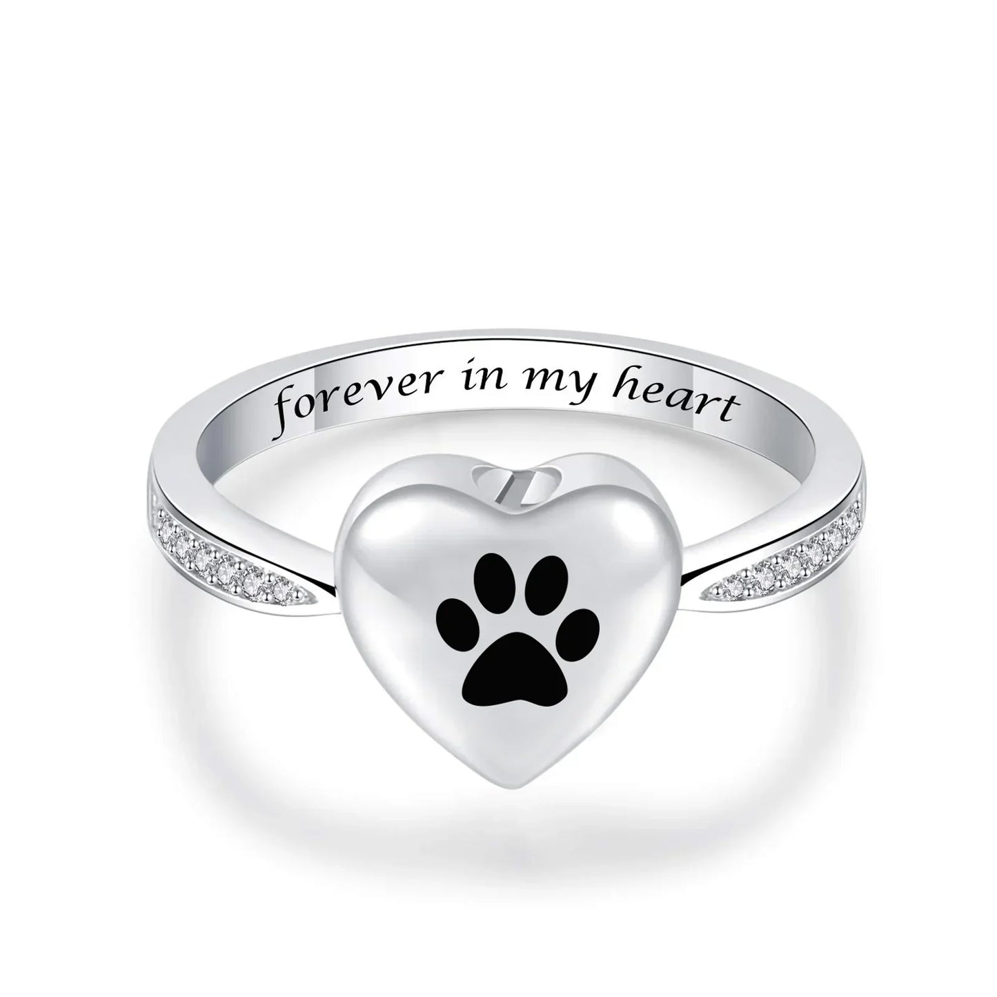 Love Hjärta Tass Print Urn Ring Pet Memorial Cremation Jewelry
