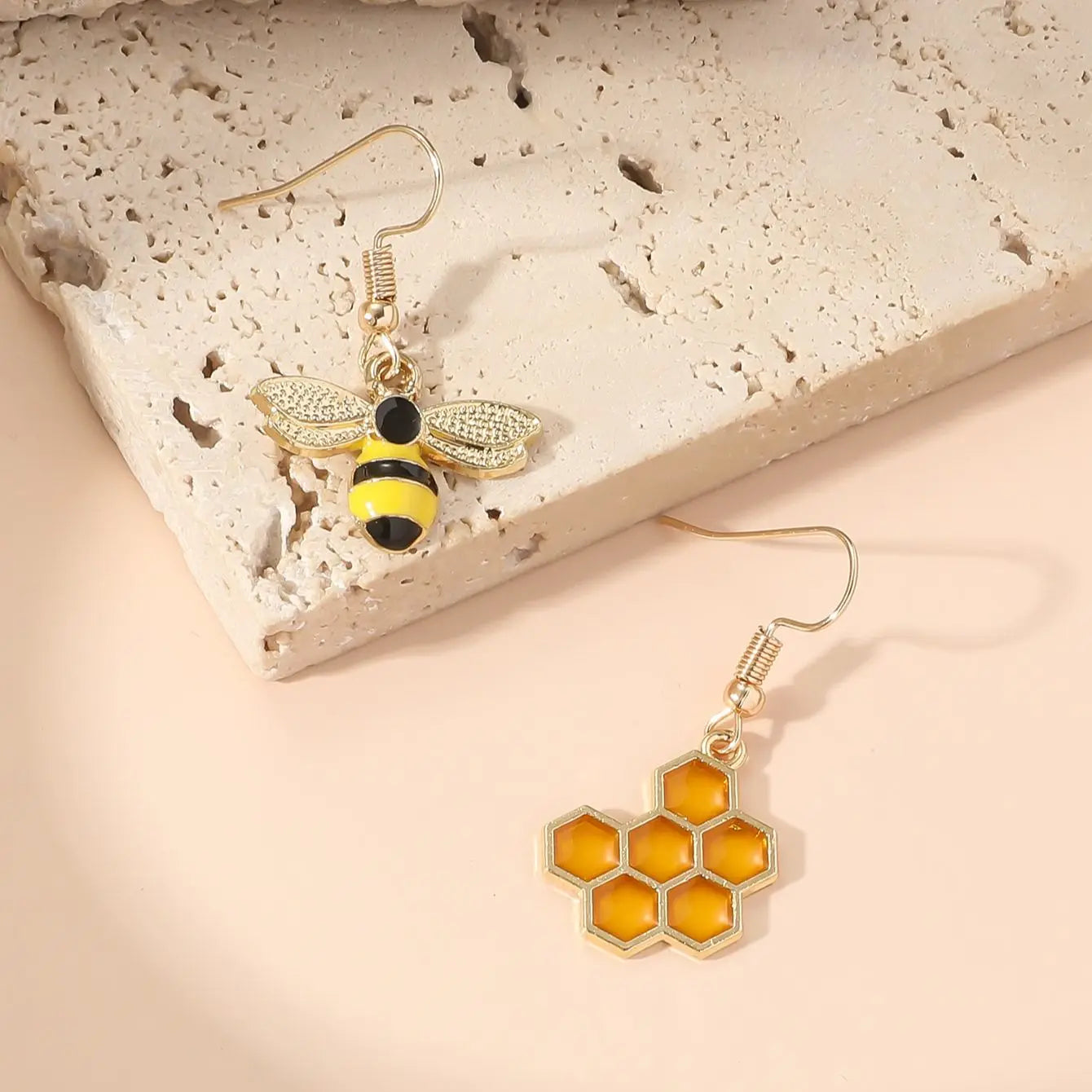 Honeycomb Bi Drop Örhängen Guld Tone Jewelry For Women