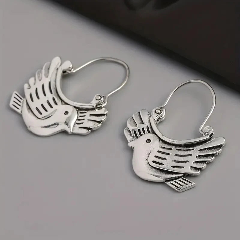 Boho Fågel Inspired Dangle Örhängen Silver Tone
