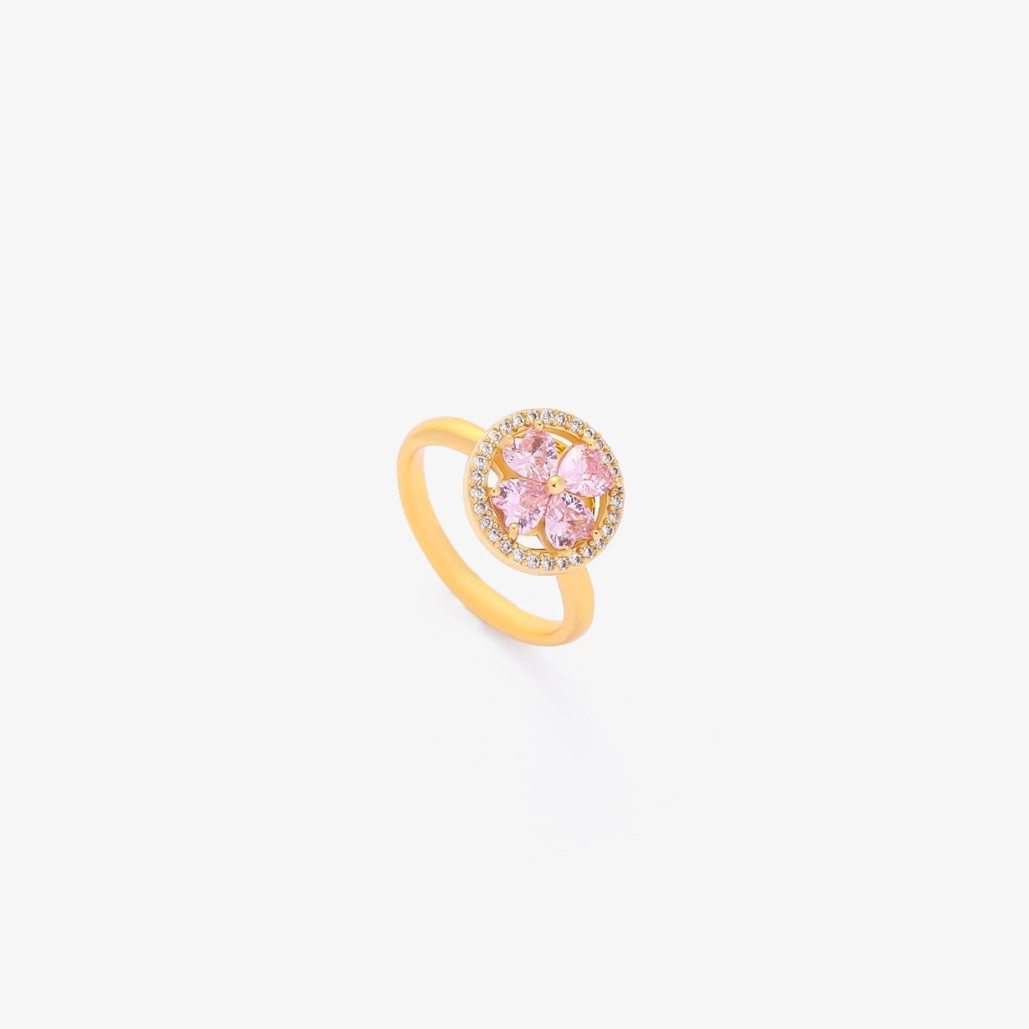 Pink Hjärta Blom Snurrande Ring | Guld