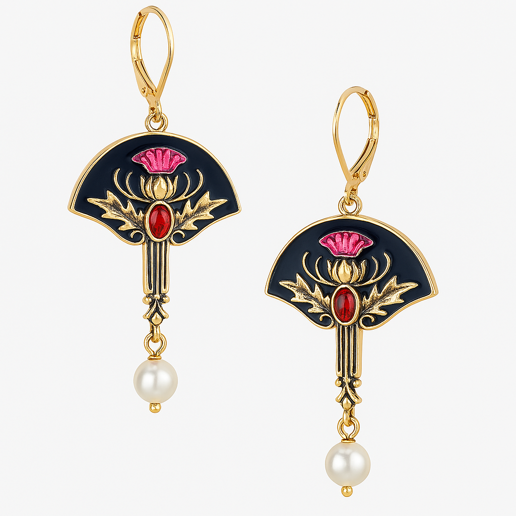Boho-örhängen med pärlor och röd kristall