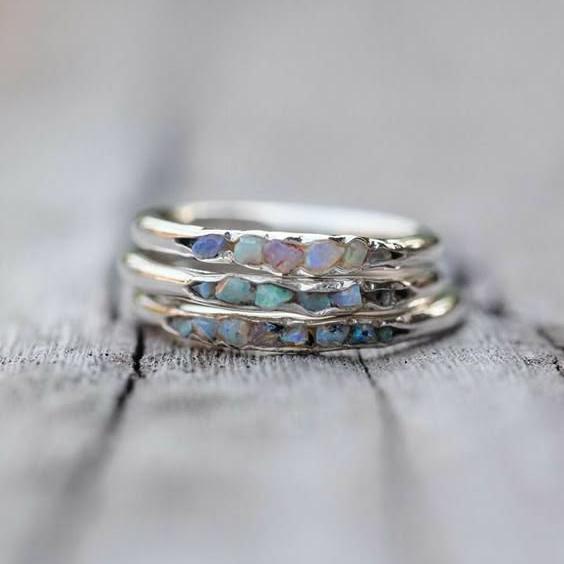 Vintage Layered Blue Stones Silverfärgad Ring