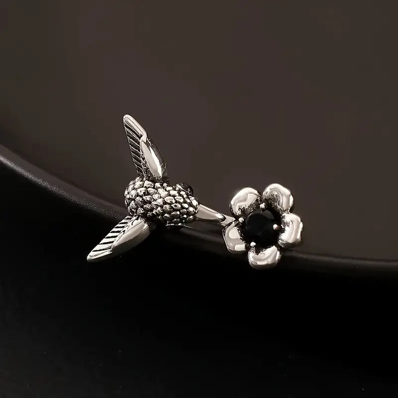 Kolibri Blomma Ring Justerbar Open Fågel Ring For Women