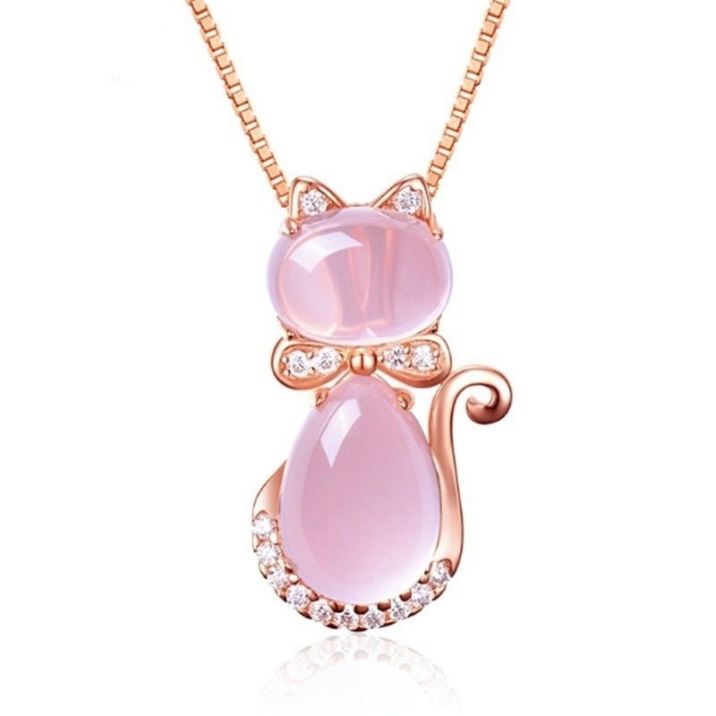 Pink Stone Lovely Katt Halsband With Zircon