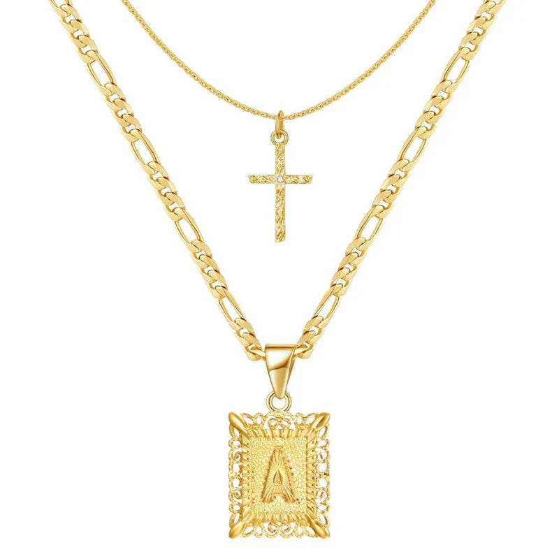 halsbandset med kors och initial | Guld