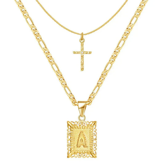halsbandset med kors och initial | Guld