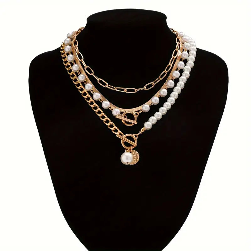 Vintage Pärla & Guld Snake kedjehalsband Set | Guld