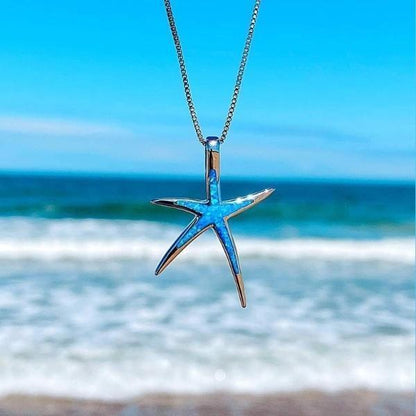 Collar De Opalo Azul Y Plata Estrella De Mar