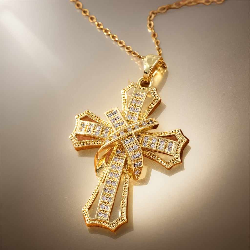 Strålande Kors halsband med hänge | Guld
