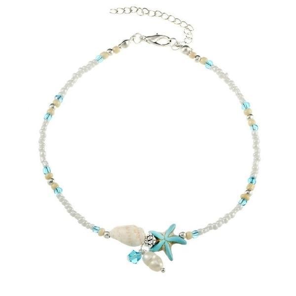 Pulsera Tobillera Estrella Y Concha Con Piedras Naturales