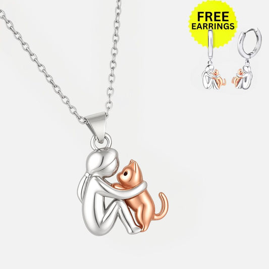 Katt Hug Hänge Halsband With Bonus Örhängen Limited Time Offer