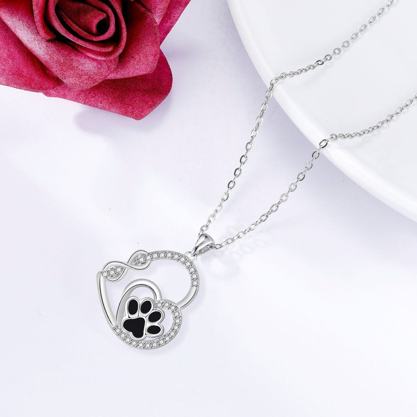 Infinite Double Love Tass Print Hänge Halsband