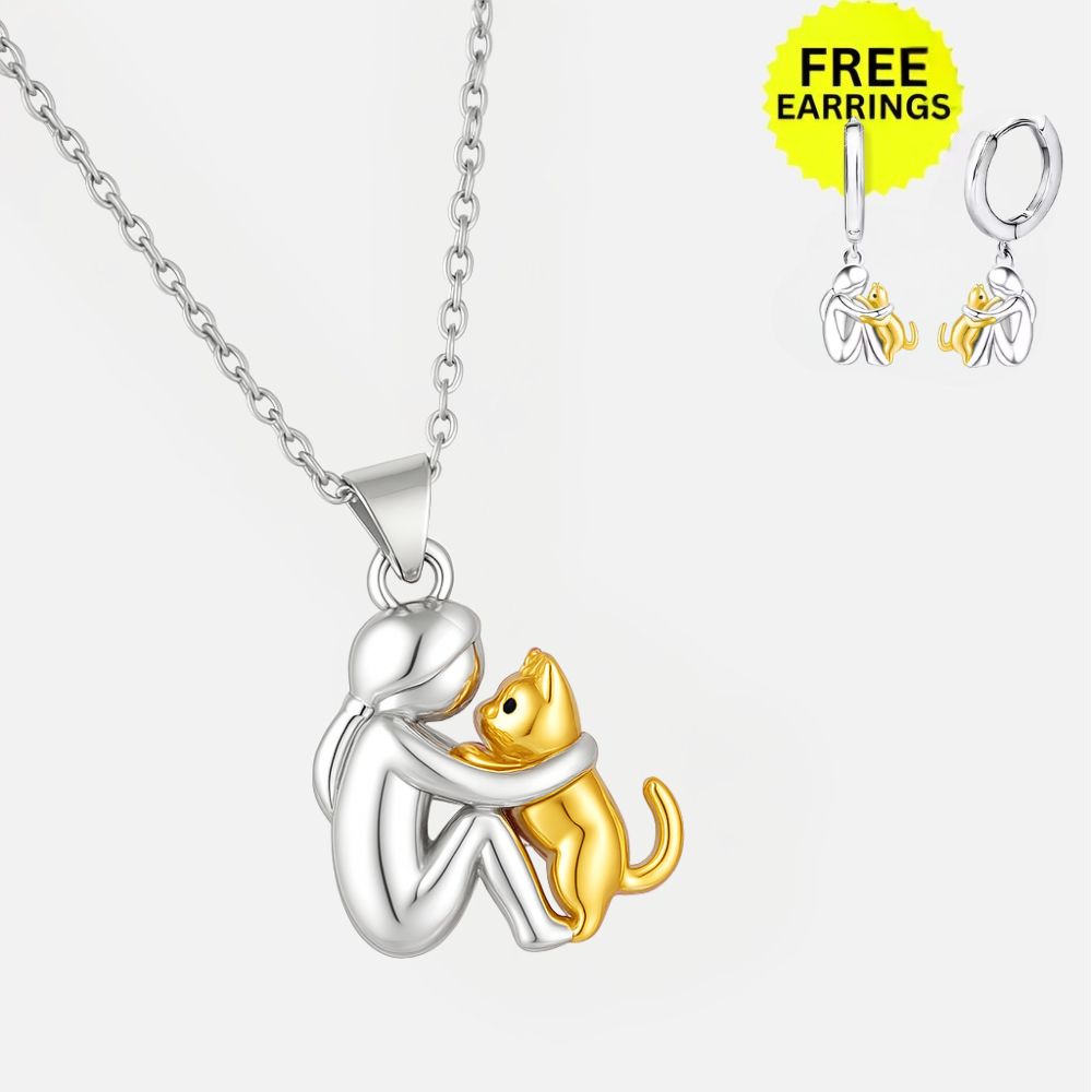 Katt Hug Hänge Halsband With Bonus Örhängen Limited Time Offer
