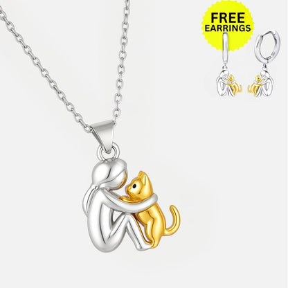 Katt Hug Hänge Halsband With Bonus Örhängen Limited Time Offer