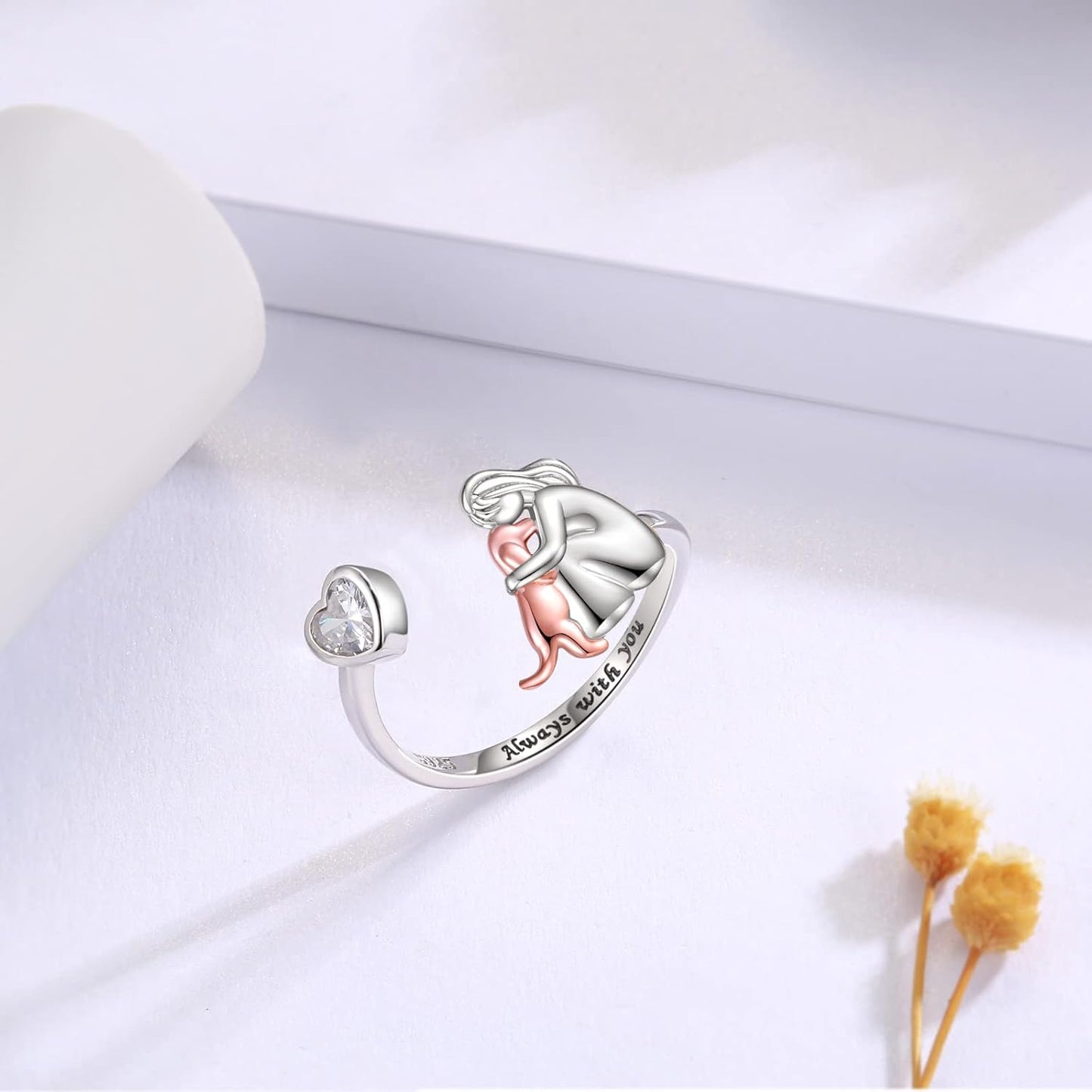Hundering Aus 925er Silber Verstellbarer Ring Mit Madchen Hund Figur