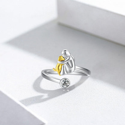 Sterling Silver Hund Embrace Justerbar Ring