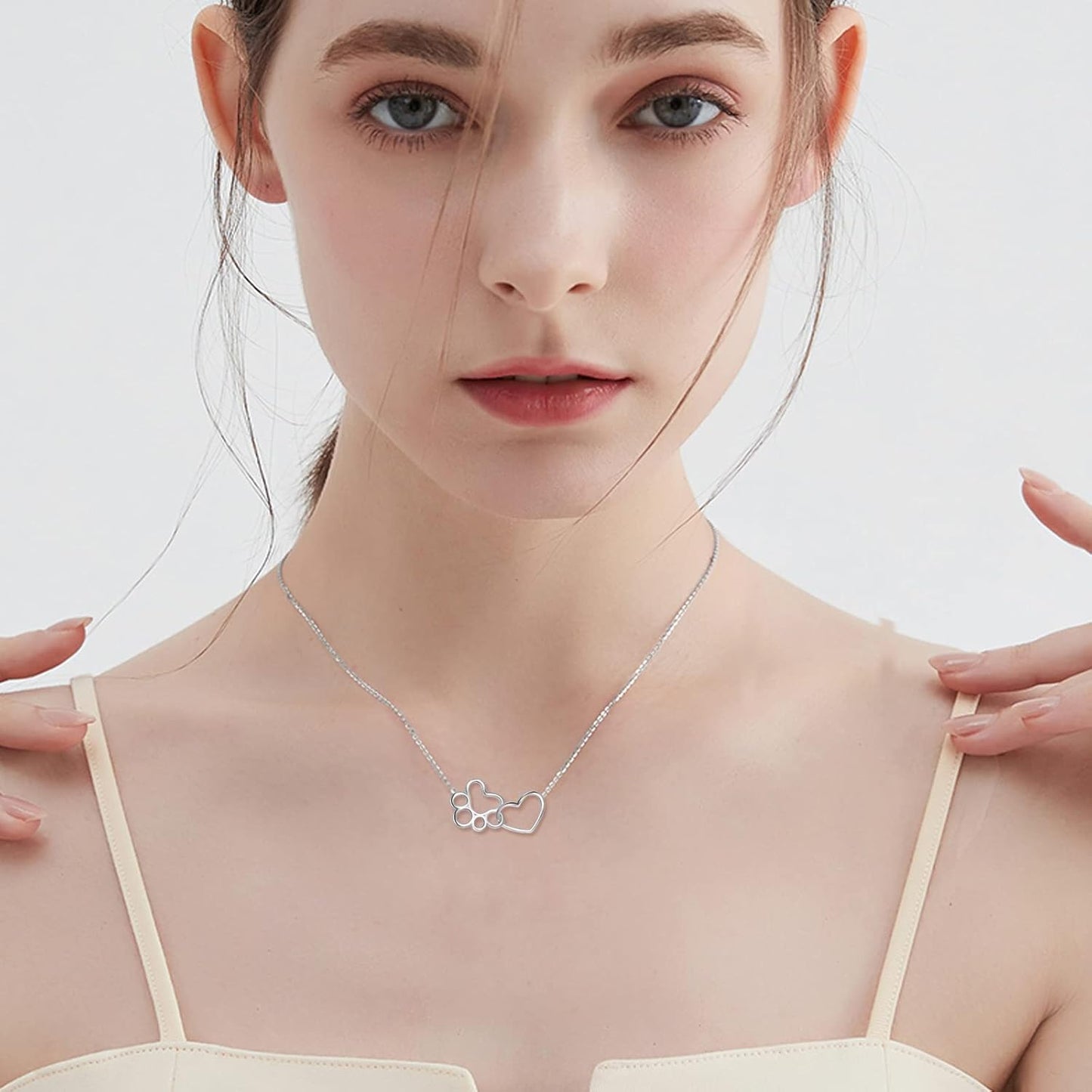 Silver Tass Print Kristall Hjärta Halsband