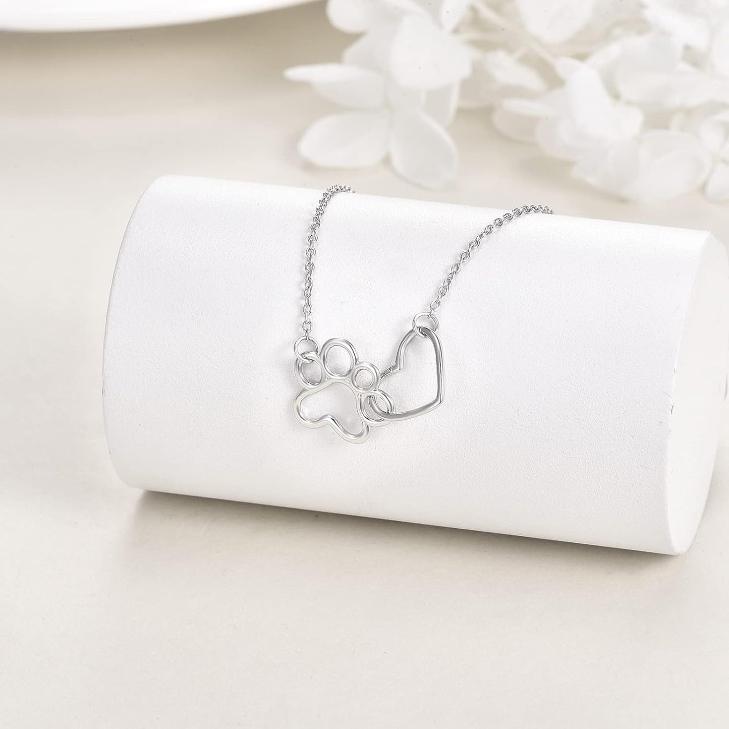 Silver Tass Print Kristall Hjärta Halsband