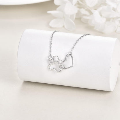 Silver Tass Print Kristall Hjärta Halsband
