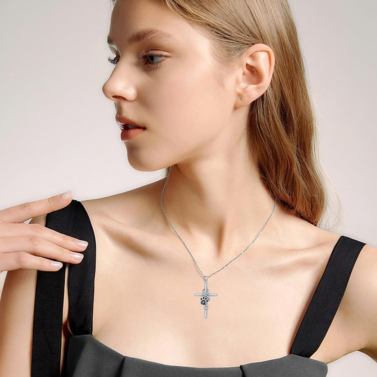 Sterling Silver Pawprint Cross Memorial Halsband