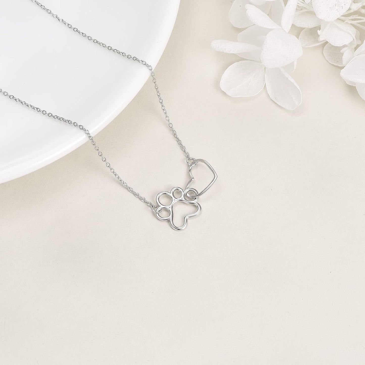 Silver Tass Print Kristall Hjärta Halsband
