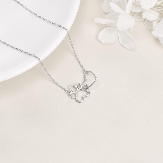 Silver Tass Print Kristall Hjärta Halsband