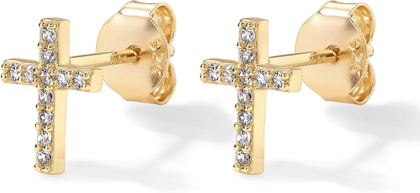 Pavé kors-stiftörhängen | Guld