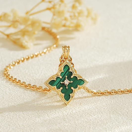 Smaragd Klöver halsband med hänge | Guld
