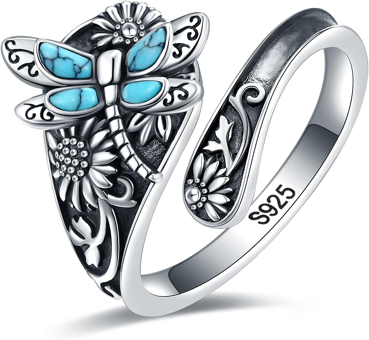 Sterling Silver Turquoise Spoon Ring Vintage Boho Wrap Ring With Trollslända