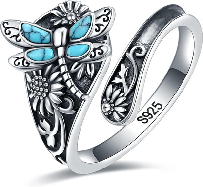Sterling Silver Turquoise Spoon Ring Vintage Boho Wrap Ring With Trollslända
