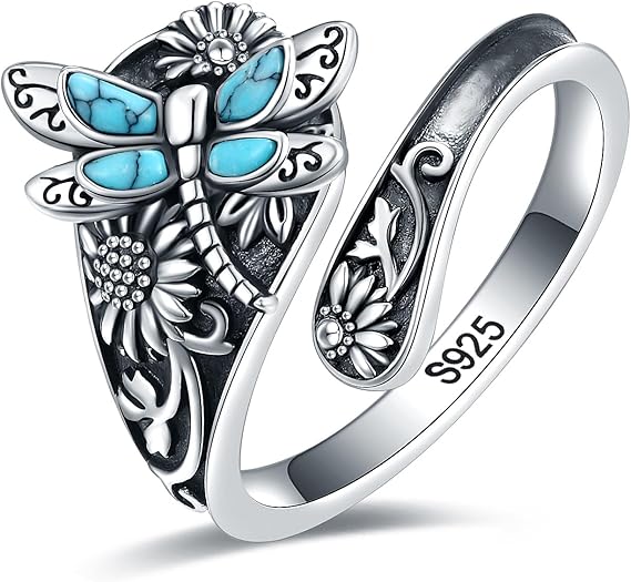 Sterling Silver Turquoise Spoon Ring Vintage Boho Wrap Ring With Trollslända