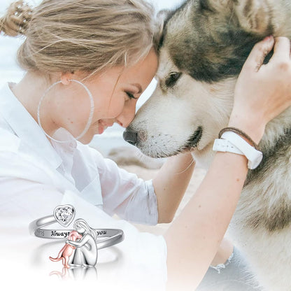 Hundering Aus 925er Silber Verstellbarer Ring Mit Madchen Hund Figur