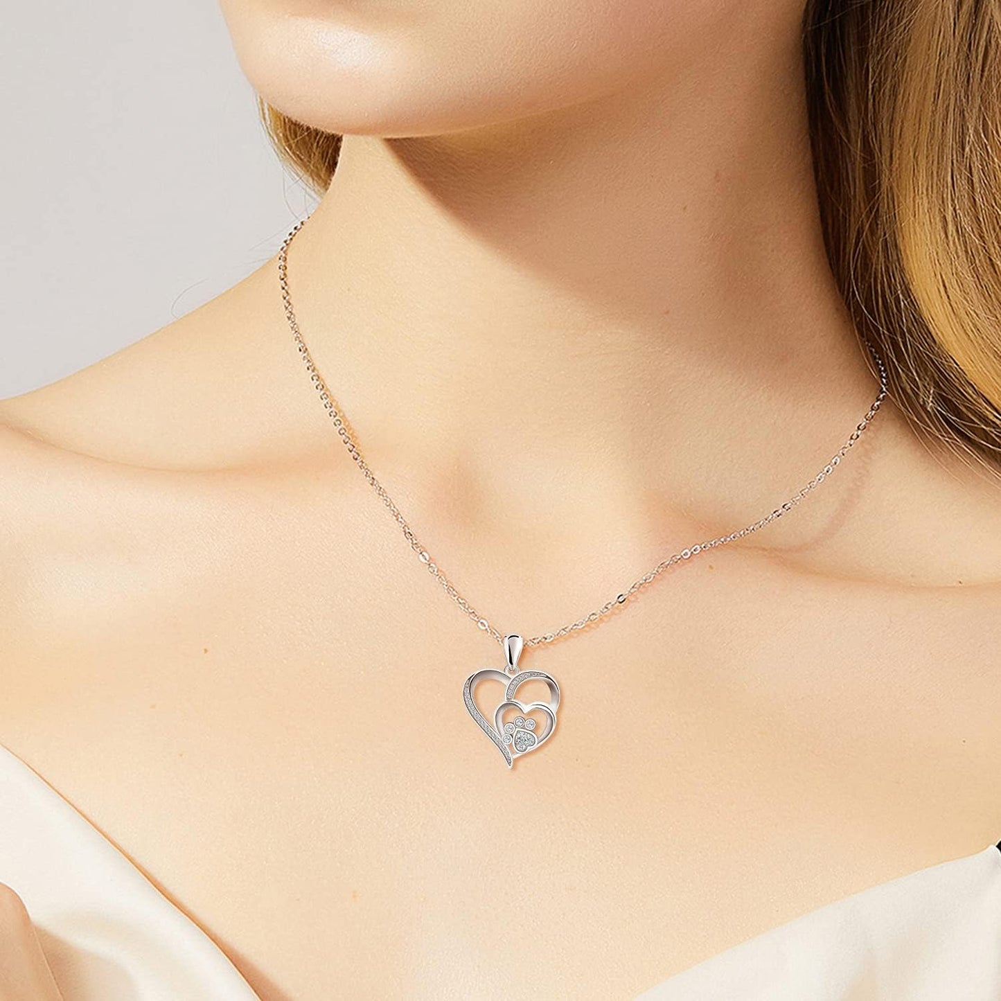 Sterling Silver Tass Print Hjärta Halsband 1