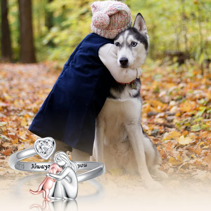 Hundering Aus 925er Silber Verstellbarer Ring Mit Madchen Hund Figur