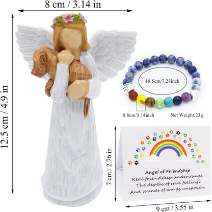Hund Memorial Gift Set With Ängel Of Friendship Figurine Rainbow Bridge Chakra Armband
