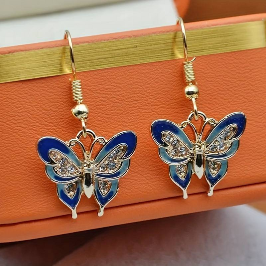 Vintage Blue Fjäril Enamel Örhängen