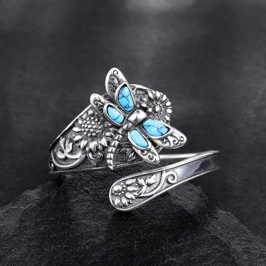 Sterling Silver Turquoise Spoon Ring Vintage Boho Wrap Ring With Trollslända