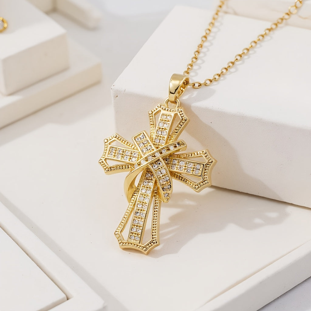 Strålande Kors halsband med hänge | Guld