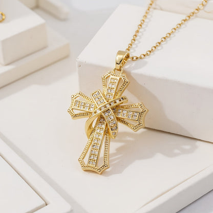 Strålande Kors halsband med hänge | Guld