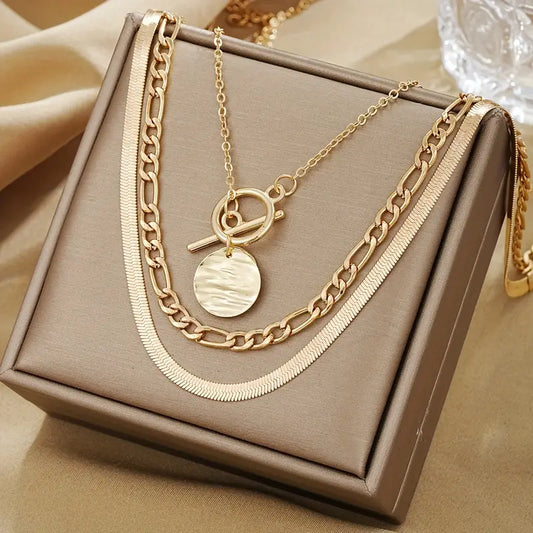 Savira Textured Coin Lager-på-lager halsband | Guld