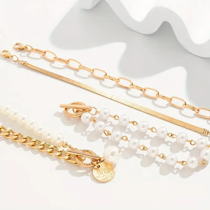 Chic Guld 4-Delars armband Set - Snake, Pearls & Links | Guld