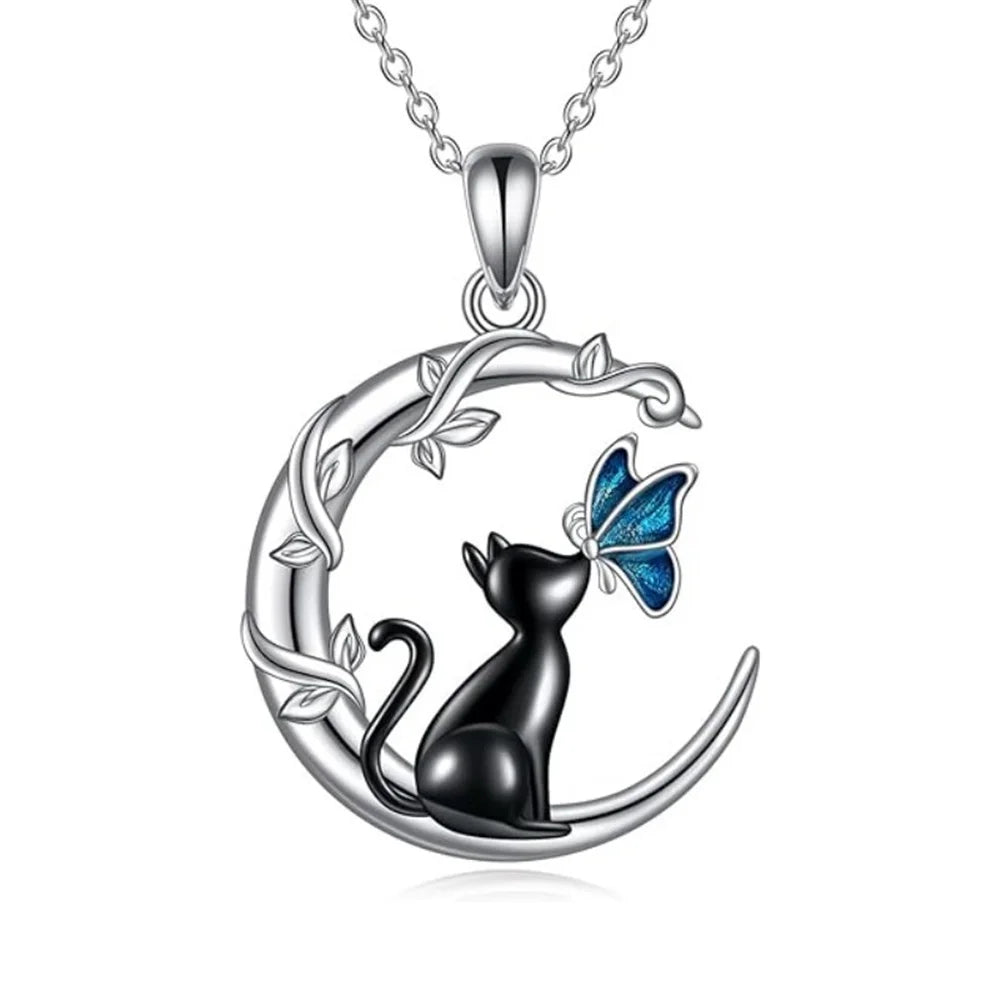 Måne Katt Fjäril Memorial Hänge Halsband